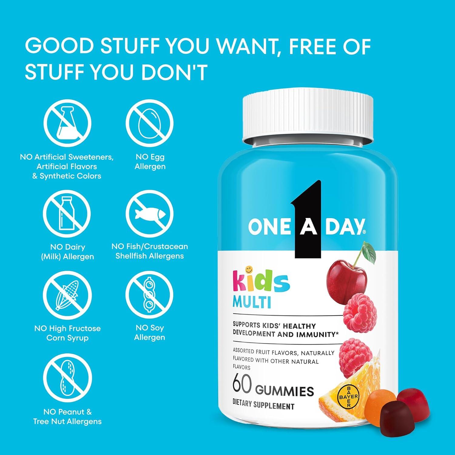 image:imageOne A Day Kids Multivitamin Gummies Kids Vitamins with Vitamin C D E amp Zinc for Immune Support Childrens Gummy Vitamins Assorted Fruit Flavors 60ct Packaging May Vary