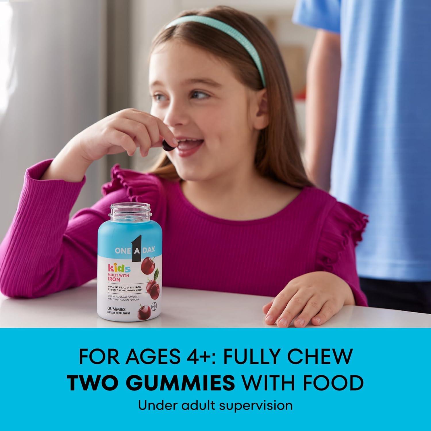 image:imageOne A Day Kids Multivitamin with Iron Gummy Vitamin D Vitamin C E Zinc for Immune Support Gummy Vitamins Kids Multivitamin Gummies with Iron Cherry Flavor 60 Count Packaging May Vary