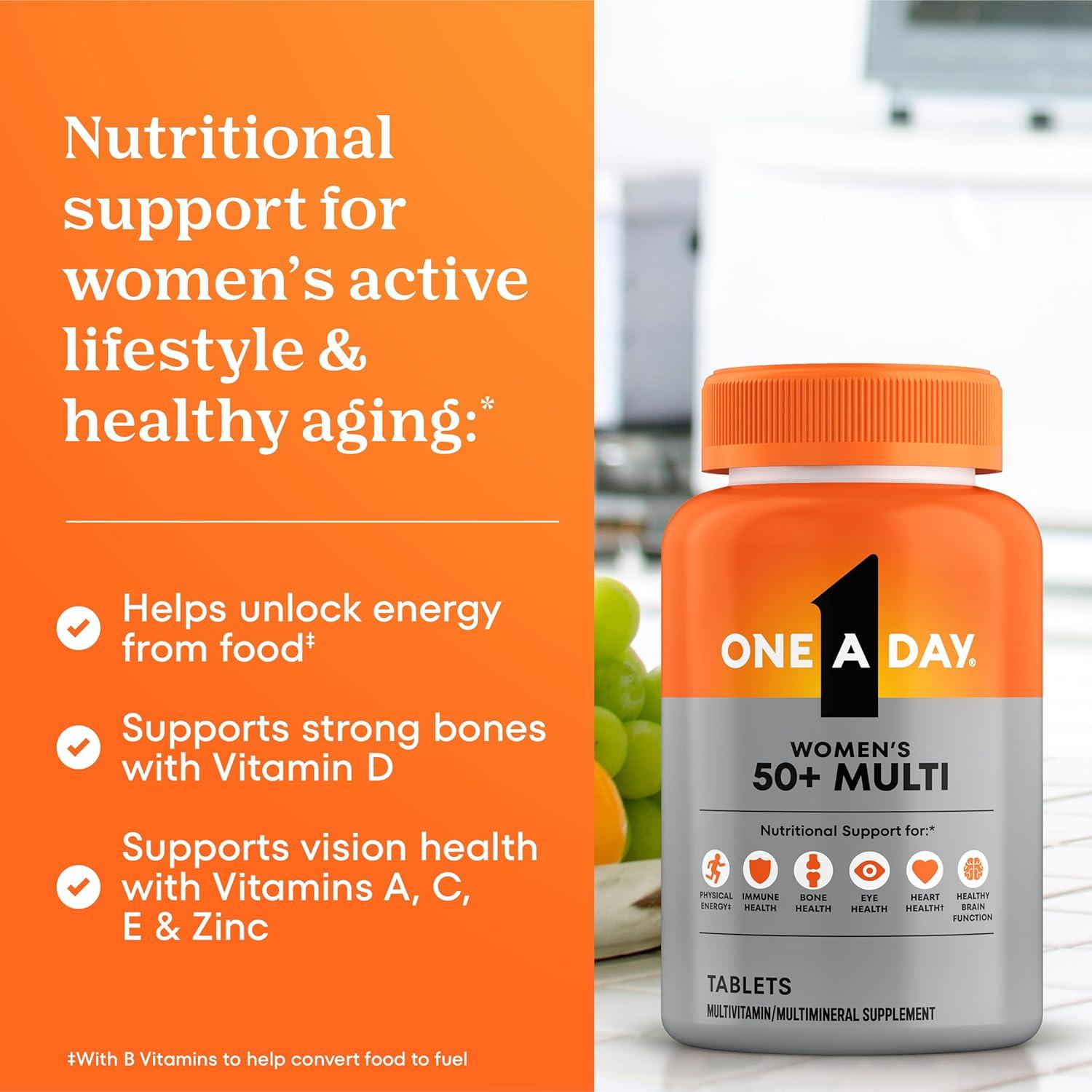 image:imageOne A Day Multivitamin for Women 50 and Over Tablets Womens Multivitamin 50 Plus with Vitamins D C E Zinc amp Biotin Daily Vitamins for Woman 50 200 Ct Packaging May Vary