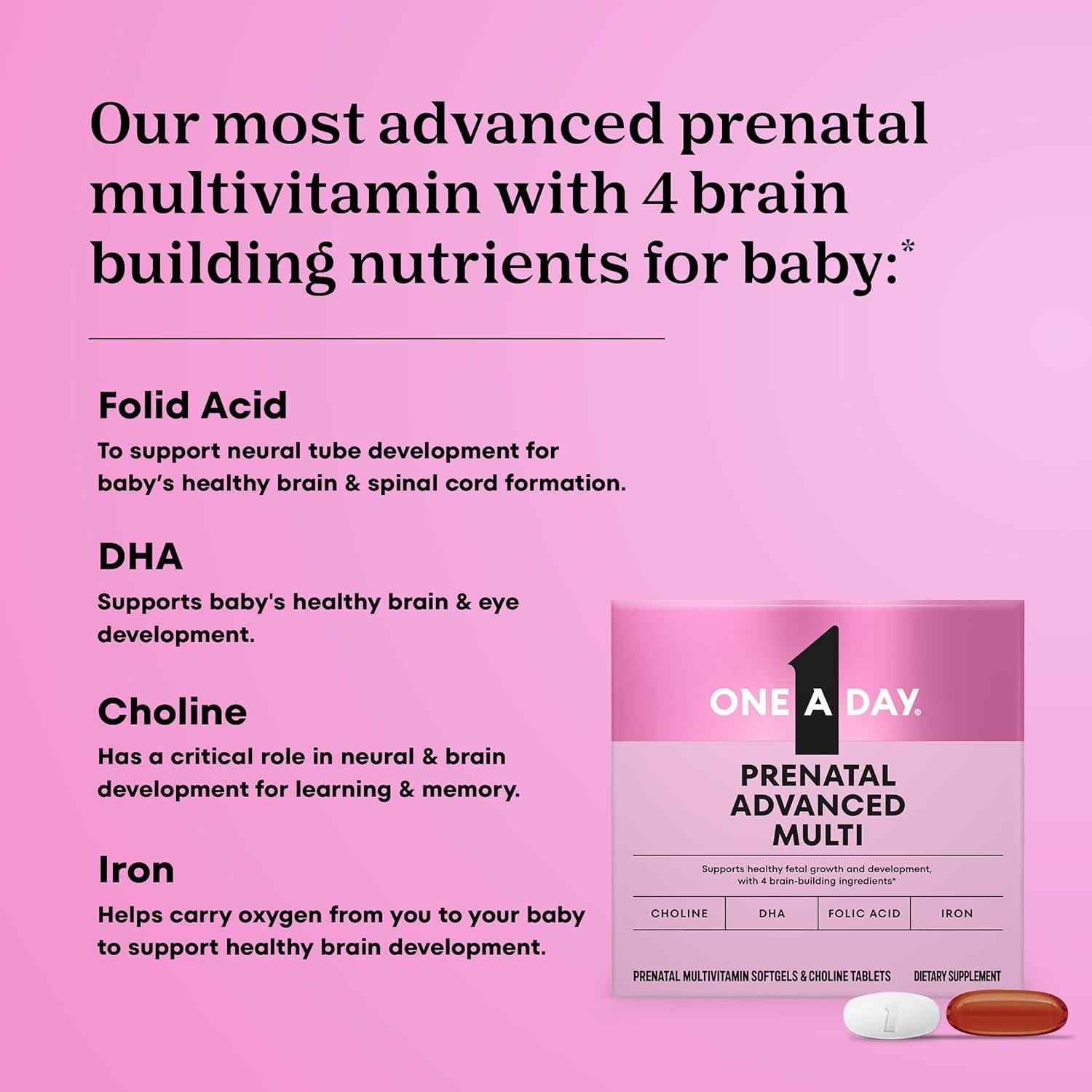 image:imageOne A Day Prenatal Advanced Prenatal Vitamins with Folic Acid Choline DHA amp Iron Pregnancy Vitamins for Women to Support Babys Development 6060 Ct 120 Total Set Packaging May Vary6060ct 120 Total Set