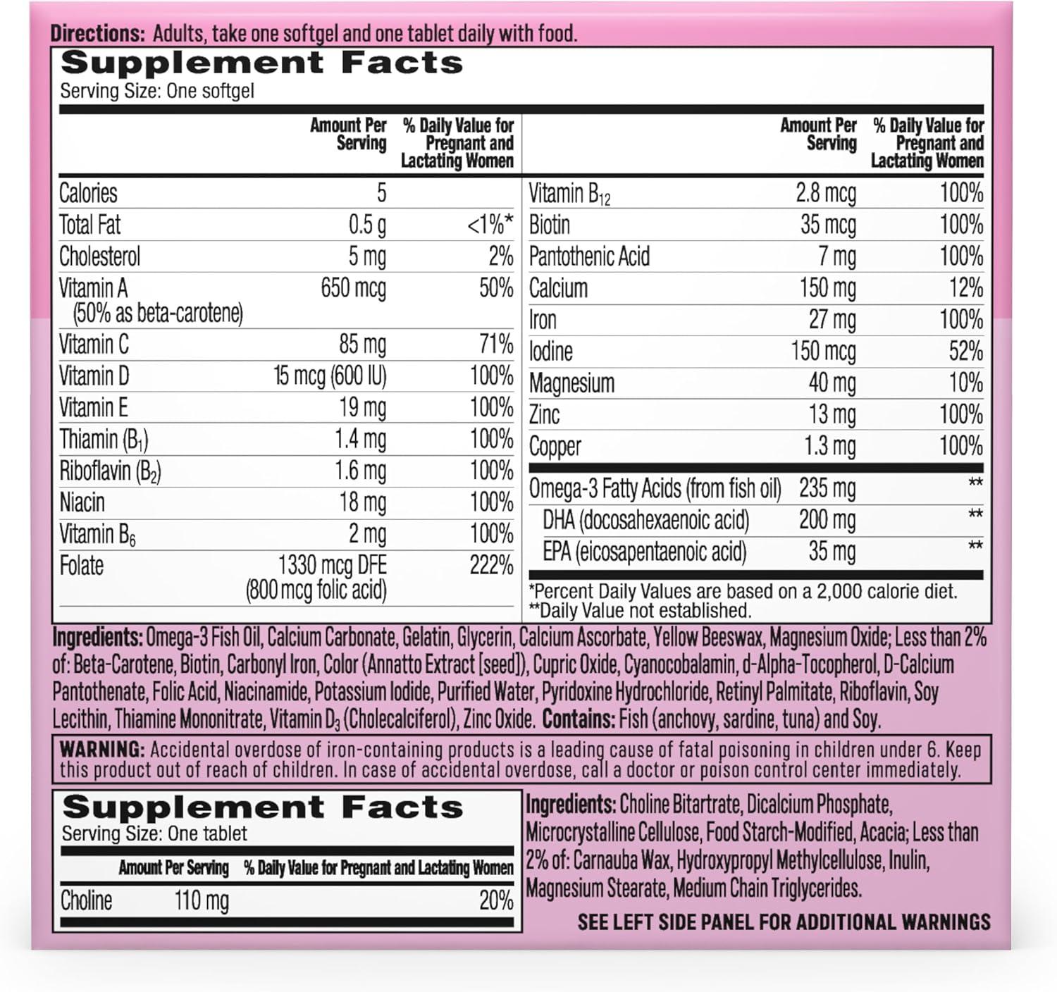 image:imageOne A Day Prenatal Advanced Prenatal Vitamins with Folic Acid Choline DHA amp Iron Pregnancy Vitamins for Women to Support Babys Development 6060 Ct 120 Total Set Packaging May Vary3030ct 60 Total Set