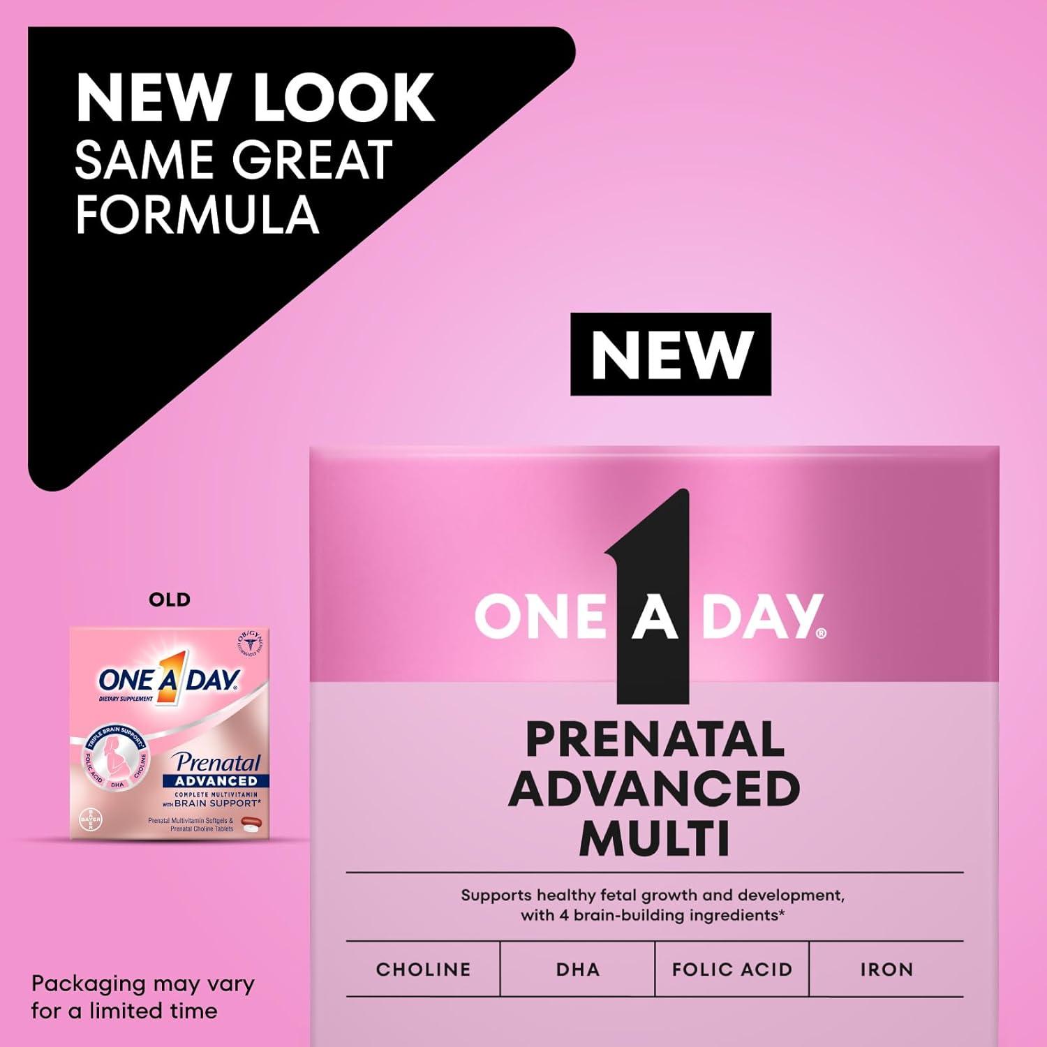 image:imageOne A Day Prenatal Advanced Prenatal Vitamins with Folic Acid Choline DHA amp Iron Pregnancy Vitamins for Women to Support Babys Development 6060 Ct 120 Total Set Packaging May Vary3030ct 60 Total Set