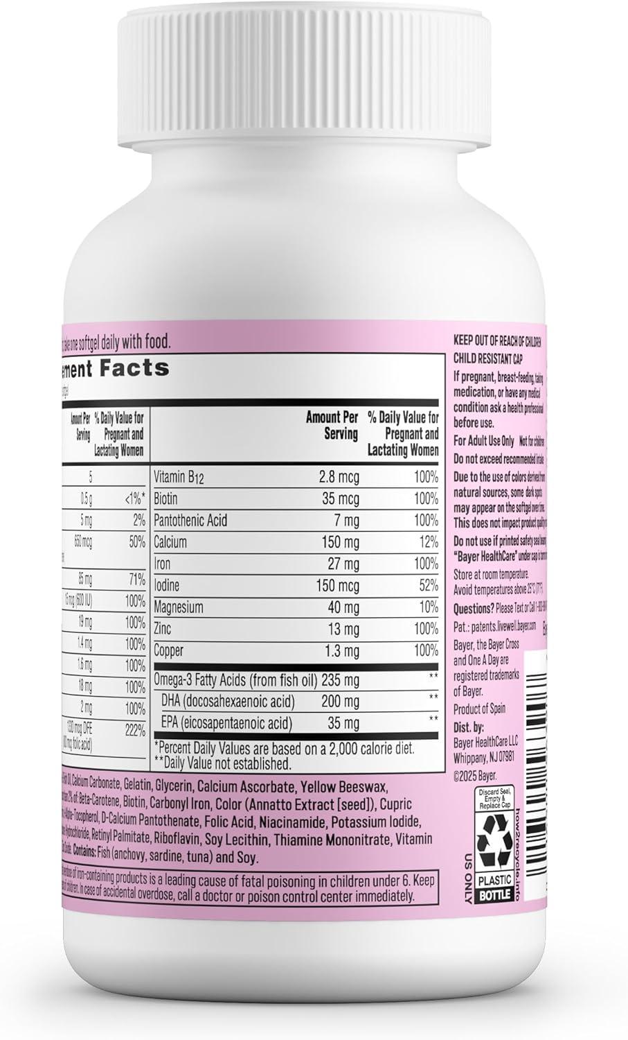 image:imageOne A Day Prenatal Vitamins Folic Acid Iron Omega 3 DHA Pregnancy Vitamins for Women Prenatal Multivitamin for Mom and Baby Support Pregnancy Must Haves 90 Ct Packaging May Vary