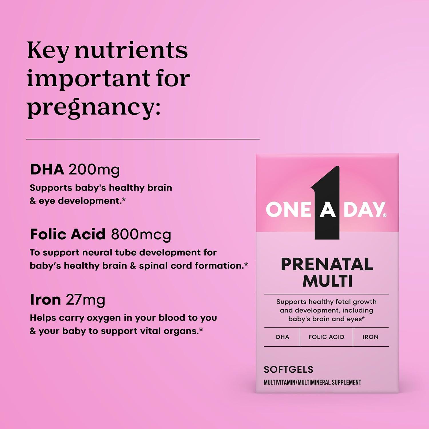 image:imageOne A Day Prenatal Vitamins Folic Acid Iron Omega 3 DHA Pregnancy Vitamins for Women Prenatal Multivitamin for Mom and Baby Support Pregnancy Must Haves 90 Ct Packaging May Vary