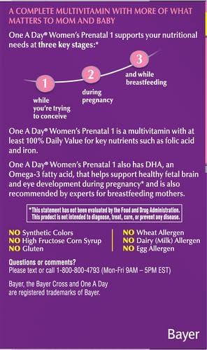 image:imageOne A Day Prenatal Vitamins Folic Acid Iron Omega 3 DHA Pregnancy Vitamins for Women Prenatal Multivitamin for Mom and Baby Support Pregnancy Must Haves 30 Ct Packaging May VaryNo Artificial Flavor