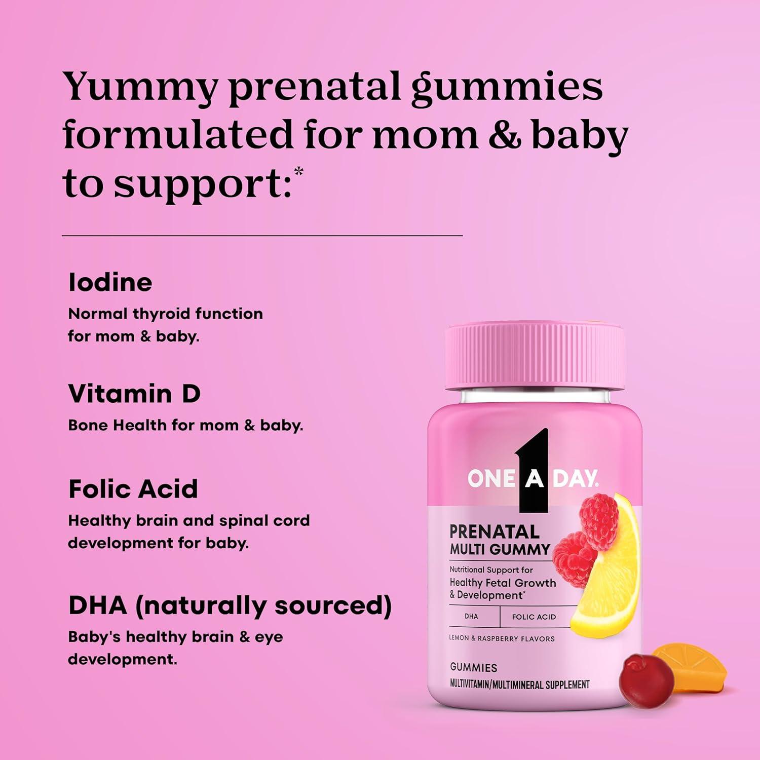 image:imageOne A Day Prenatal Vitamins for Women Gummies Pregnancy Vitamins for Women with Folic Acid DHA Iodine Prenatal Gummies IronFree 120 Ct Packaging May Vary120 Count Pack of 2