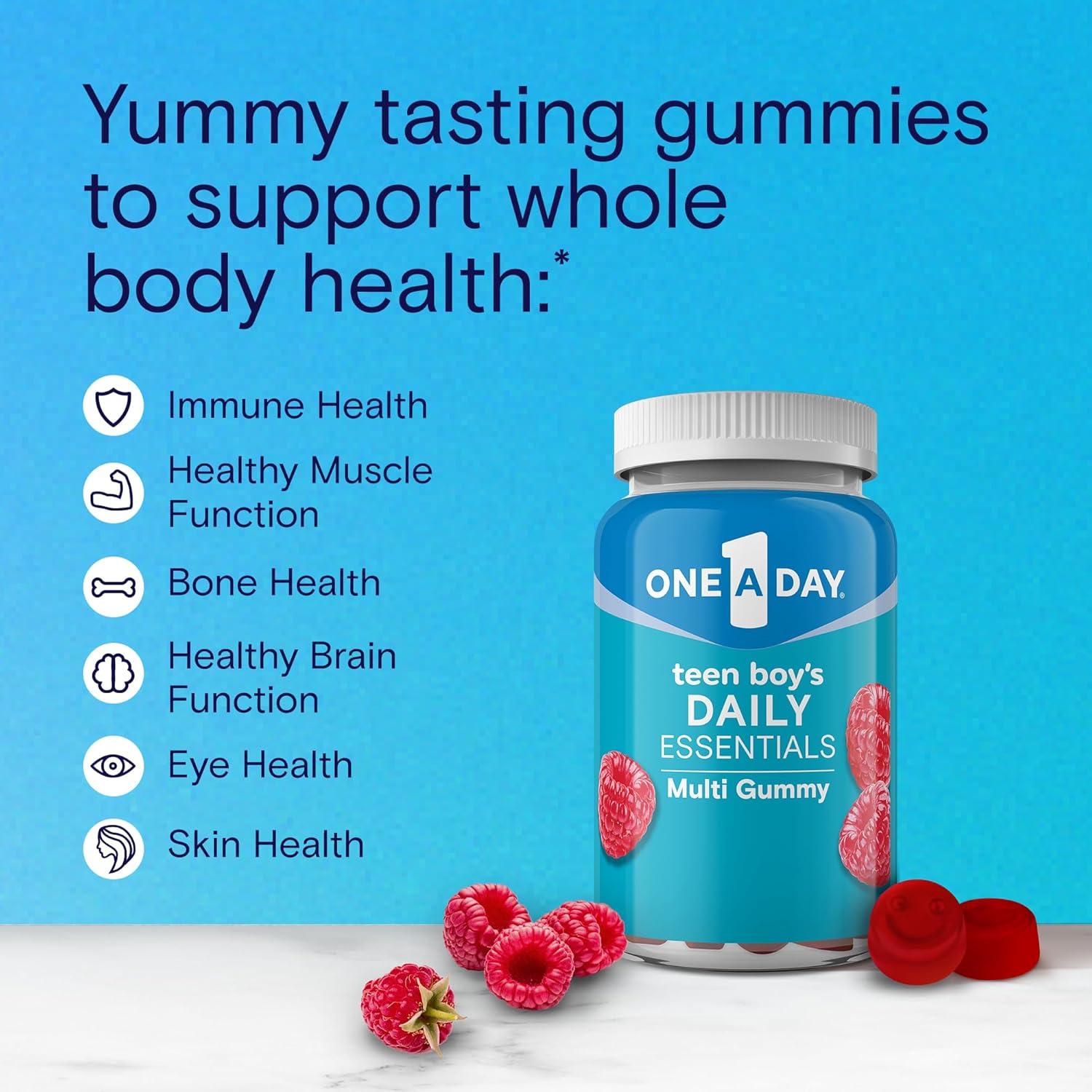 image:imageOne A Day Teen Boys Daily Essentials Multivitamin Gummies Teen Boy Vitamins with Vitamin C Vitamin D Bone Health Immune Health Raspberry Natural Flavor 120 Gummies120 Count Pack of 2