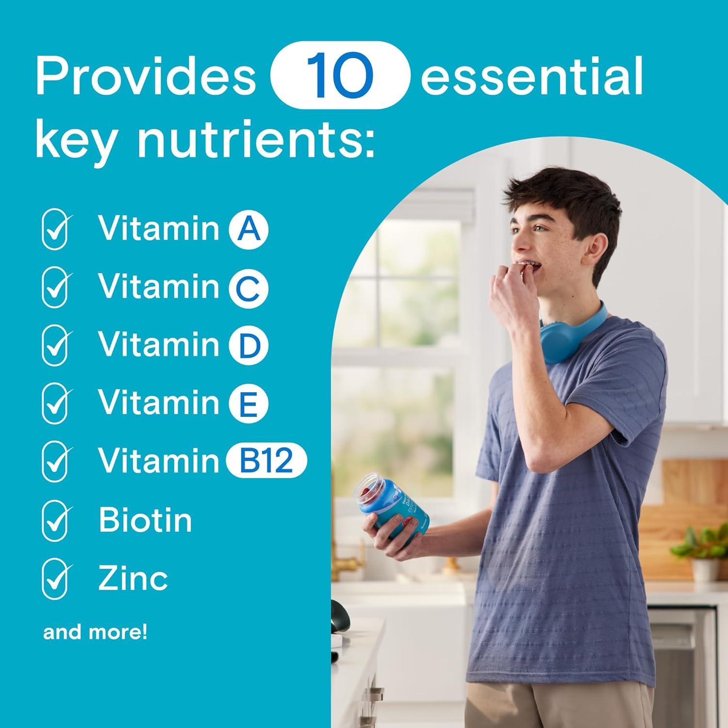 image:imageOne A Day Teen Boys Daily Essentials Multivitamin Gummies Teen Boy Vitamins with Vitamin C Vitamin D Bone Health Immune Health Raspberry Natural Flavor 120 Gummies120 Count Pack of 2