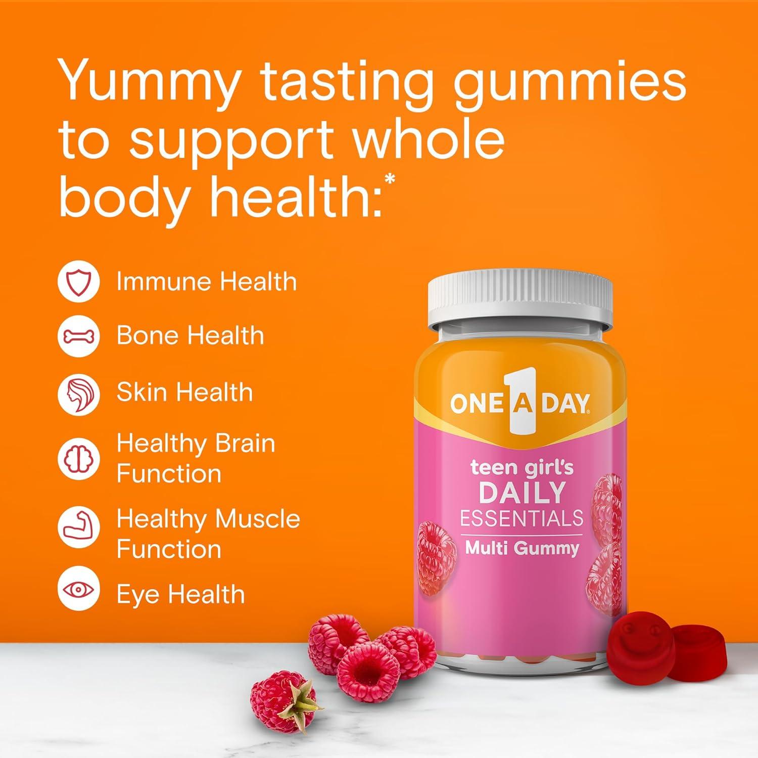 image:imageOne A Day Teen Girls Daily Essentials Multivitamin Gummies Teen Girl Multivitamins with Biotin Vitamin B12 and B6 Vitamin C Raspberry Natural Flavor 120 Gummies120 Count Pack of 1