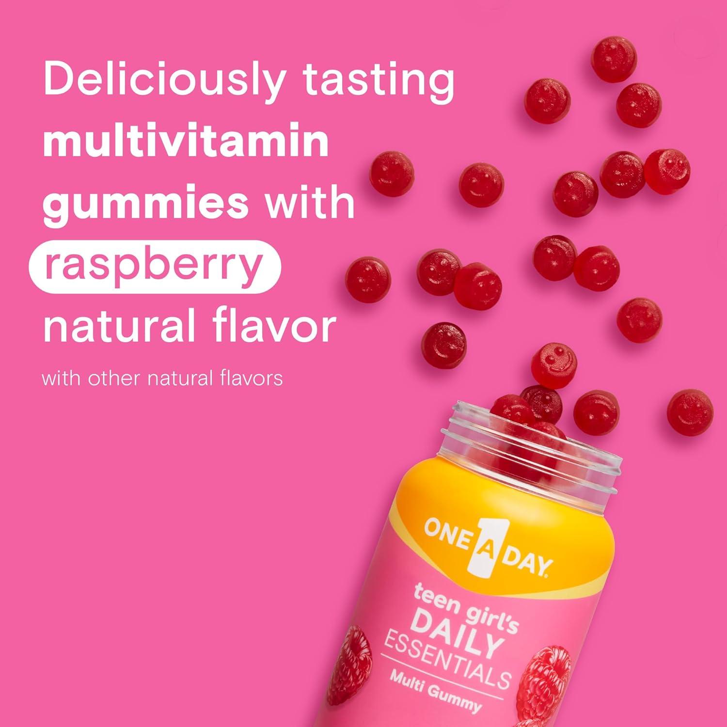 image:imageOne A Day Teen Girls Daily Essentials Multivitamin Gummies Teen Girl Multivitamins with Biotin Vitamin B12 and B6 Vitamin C Raspberry Natural Flavor 120 Gummies120 Count Pack of 1