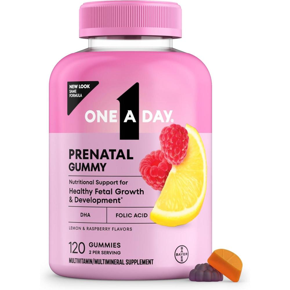 image:imageOne A Day Prenatal Vitamins for Women Gummies Pregnancy Vitamins for Women with Folic Acid DHA Iodine Prenatal Gummies IronFree 120 Ct Packaging May Vary120 Count Pack of 1