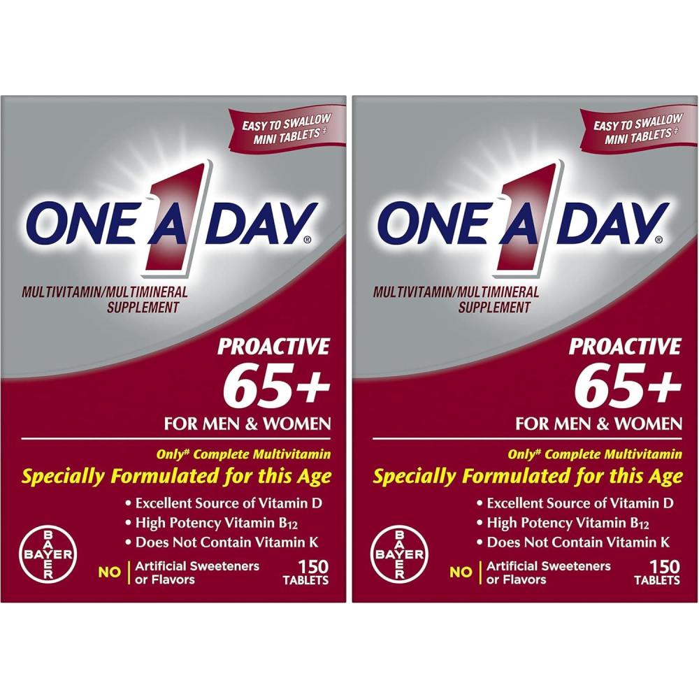 image:imageOne A Day Proactive 65 Mens amp Womens Multivitamin Supplement with Vitamin A C D and Zinc to Support Bone Health amp Cell Health Calcium Folic Acid Tablet 150 Count150 Count Pack of 2