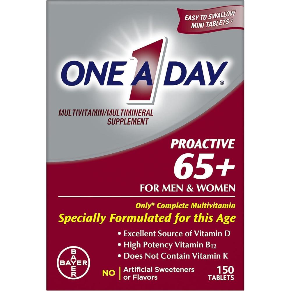 image:imageOne A Day Proactive 65 Mens amp Womens Multivitamin Supplement with Vitamin A C D and Zinc to Support Bone Health amp Cell Health Calcium Folic Acid Tablet 150 Count150 Count Pack of 1