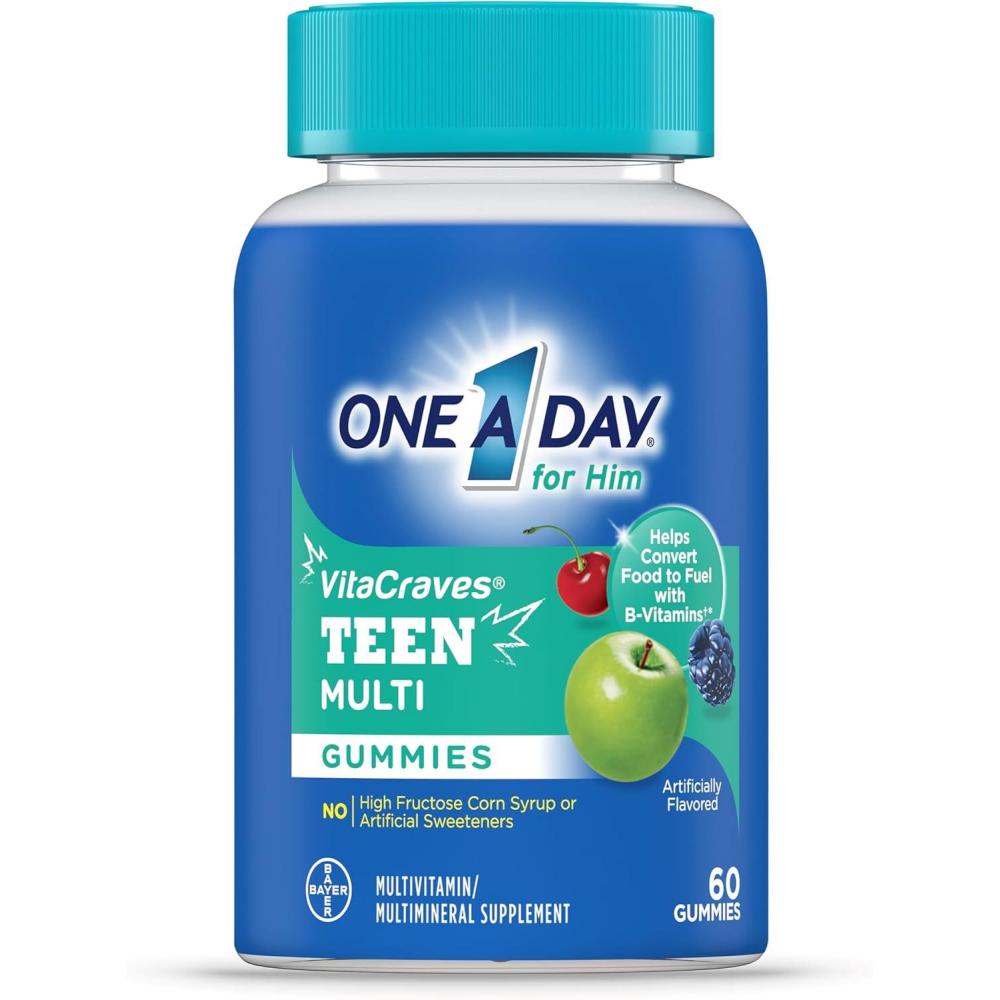 image:imageOne A Day Teen Boys Daily Essentials Multivitamin Gummies Teen Boy Vitamins with Vitamin C Vitamin D Bone Health Immune Health Raspberry Natural Flavor 120 Gummies60 Count Pack of 1