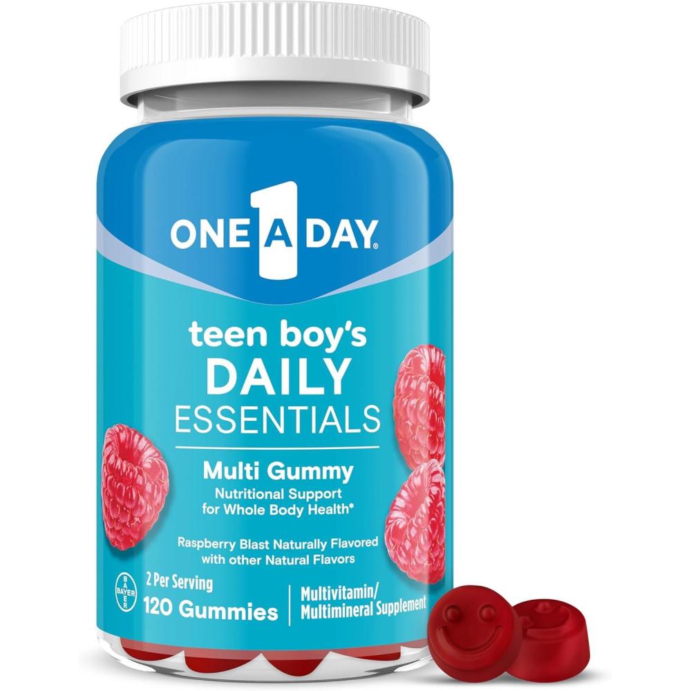 image:imageOne A Day Teen Boys Daily Essentials Multivitamin Gummies Teen Boy Vitamins with Vitamin C Vitamin D Bone Health Immune Health Raspberry Natural Flavor 120 Gummies120 Count Pack of 1