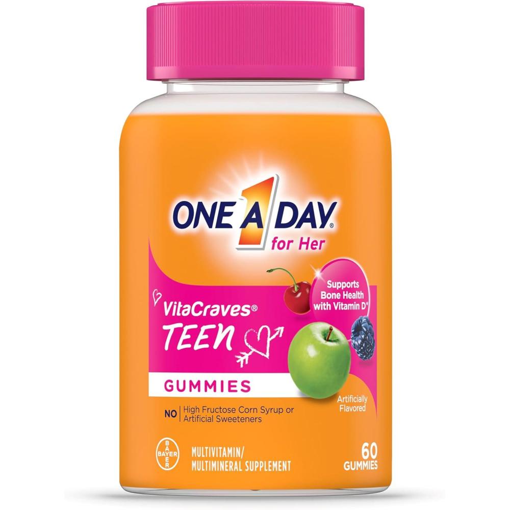 image:imageOne A Day Teen Girls Daily Essentials Multivitamin Gummies Teen Girl Multivitamins with Biotin Vitamin B12 and B6 Vitamin C Raspberry Natural Flavor 120 Gummies60 Count Pack of 1