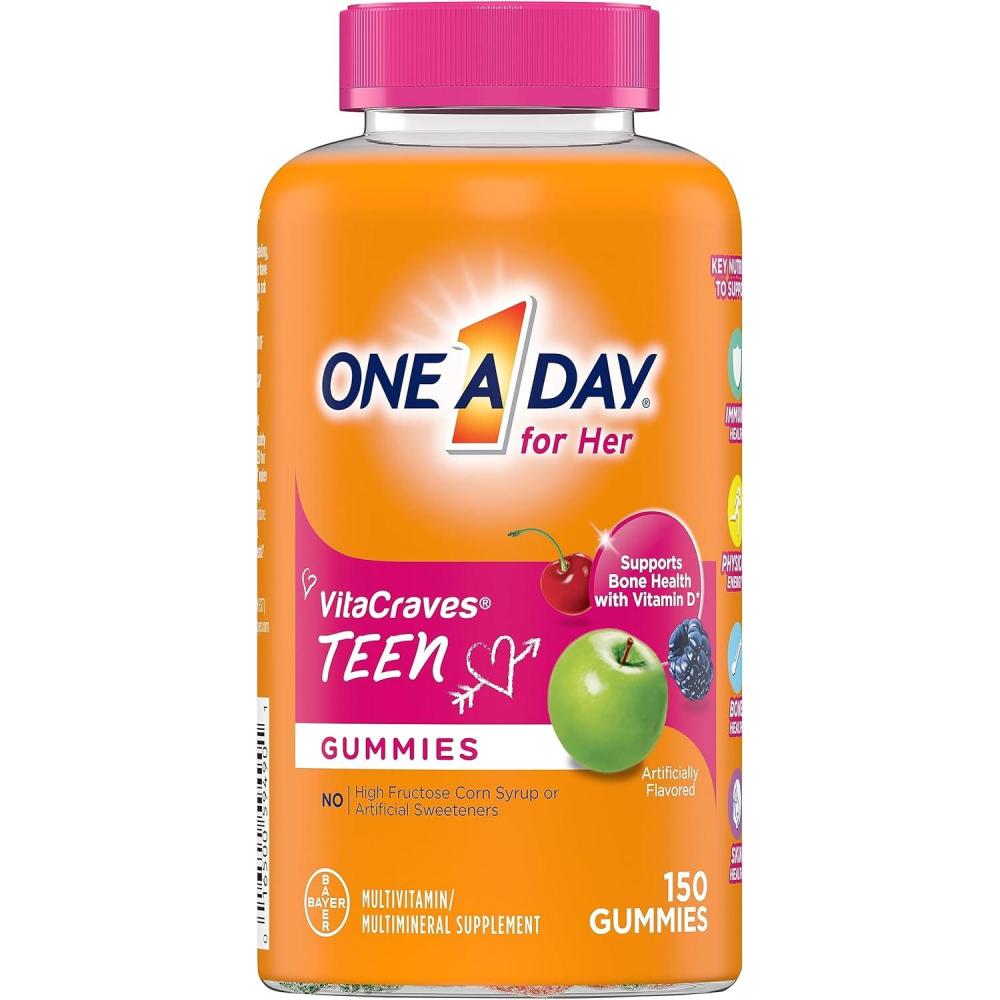 image:imageOne A Day Teen Girls Daily Essentials Multivitamin Gummies Teen Girl Multivitamins with Biotin Vitamin B12 and B6 Vitamin C Raspberry Natural Flavor 120 Gummies150 Count Pack of 1