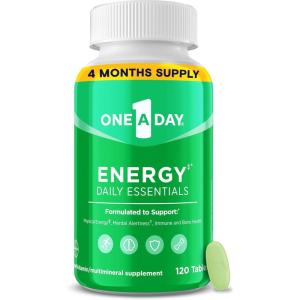 One A Day Energy Daily Essentials Multivitamin, Energy Supplement to Support Mental Alertness and Immune Health with Vitamins A C, D, E, Zinc and Caffeine, 120 Count(120 Count (Pack of 1))