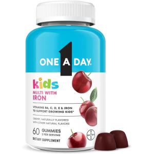 One A Day Kids Multivitamin with Iron Gummy, Vitamin D, Vitamin C, E, Zinc for Immune Support, Gummy Vitamins, Kids Multivitamin Gummies with Iron, Cherry Flavor, 60 Count (Packaging May Vary)