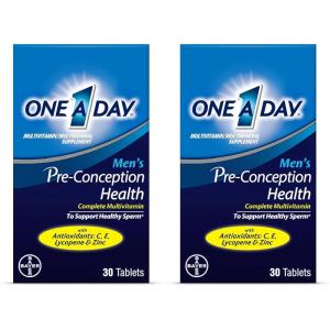 One A Day Men’s Pre-Conception Health Multivitamin to Support Healthy Sperm, Supplement for Men with Vitamin C, Vitamin E, Selenium, Zinc, and Lycopene, 30 Count(30 Count (Pack of 2))