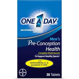 One A Day Men’s Pre-Conception Health Multivitamin to Support Healthy Sperm, Supplement for Men with Vitamin C, Vitamin E, Selenium, Zinc, and Lycopene, 30 Count(30 Count (Pack of 1))