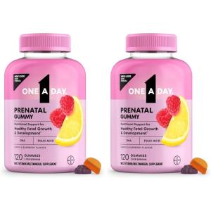One A Day Prenatal Vitamins for Women Gummies- Pregnancy Vitamins for Women with Folic Acid, DHA, Iodine, Prenatal Gummies, Iron-Free, 120 Ct (Packaging May Vary)(120 Count (Pack of 2))
