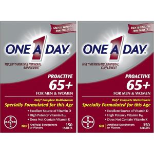 One A Day Proactive 65+, Mens & Womens Multivitamin, Supplement with Vitamin A, C, D, and Zinc to Support Bone Health & Cell Health, Calcium, Folic Acid, Tablet 150 Count(150 Count (Pack of 2))