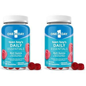 One A Day Teen Boy’s Daily Essentials Multivitamin Gummies, Teen Boy Vitamins with Vitamin C, Vitamin D, Bone Health, Immune Health, Raspberry Natural Flavor, 120 Gummies(120 Count (Pack of 2))