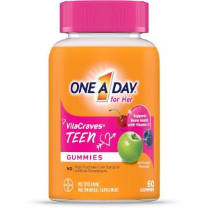 One A Day Teen Girl’s Daily Essentials Multivitamin Gummies, Teen Girl Multivitamins with Biotin, Vitamin B12 and B6, Vitamin C, Raspberry Natural Flavor, 120 Gummies(60 Count (Pack of 1))