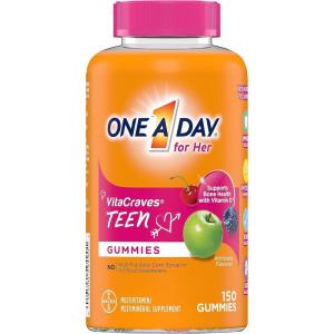 One A Day Teen Girl’s Daily Essentials Multivitamin Gummies, Teen Girl Multivitamins with Biotin, Vitamin B12 and B6, Vitamin C, Raspberry Natural Flavor, 120 Gummies(150 Count (Pack of 1))