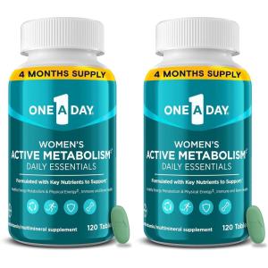 One A Day Women’s Active Metabolism Daily Essential, Multivitamin for Women, Metabolism Support, Vitamins for Women with All 8 B-Vitamins, Vitamin D, Magnesium & More,120 Count(120 Count (Pack of 2))